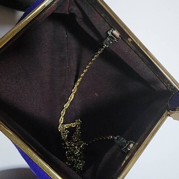 GENUINE SUEDE PURPLE 1970s CLUTCH WITH CONVERTIBLE CHAIN FOR SHOULDER BAG. NWT - Picture 4 of 13